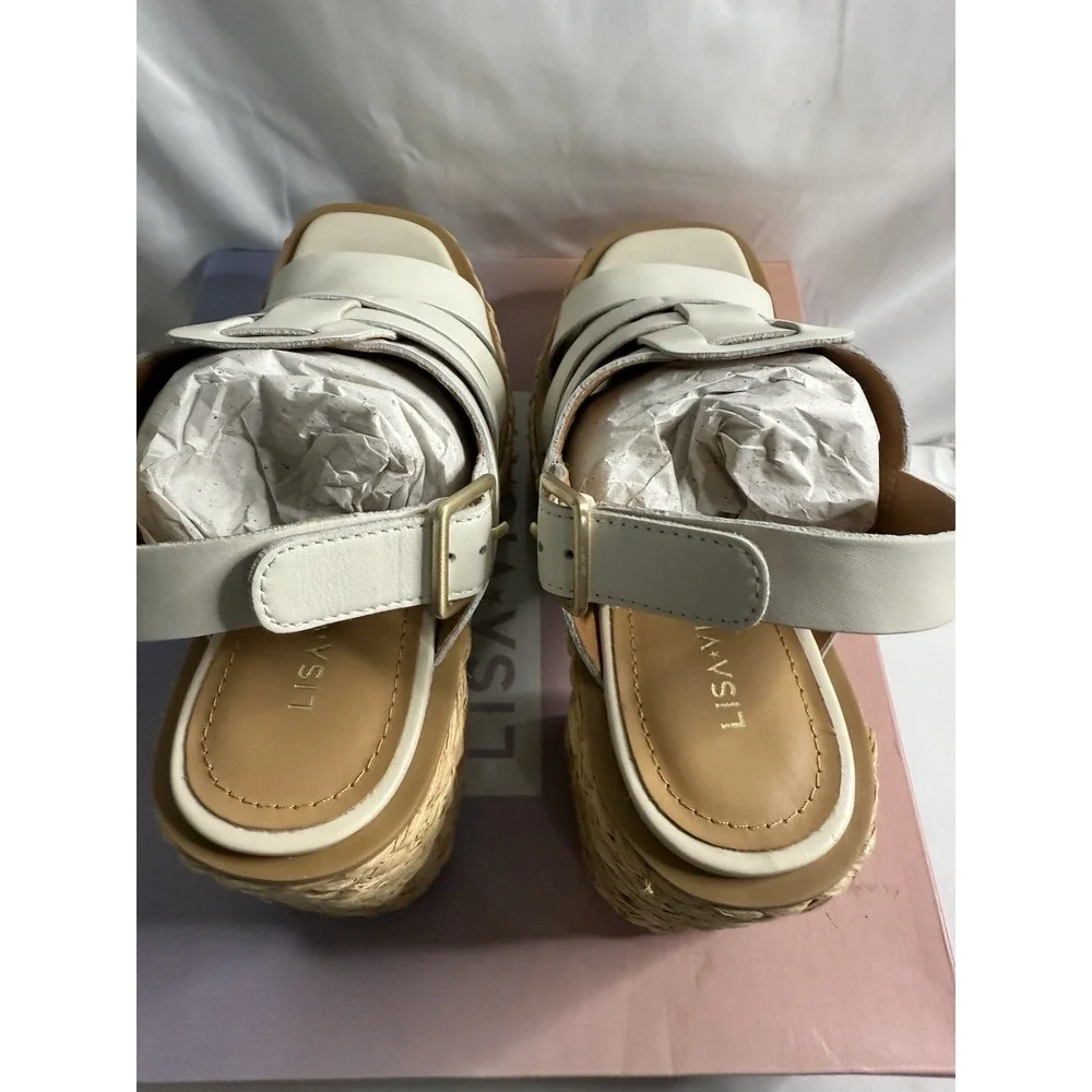 Lisa Vicky Nordstrom Just-V White Leather Strappy Platform Women Size 8.5‎